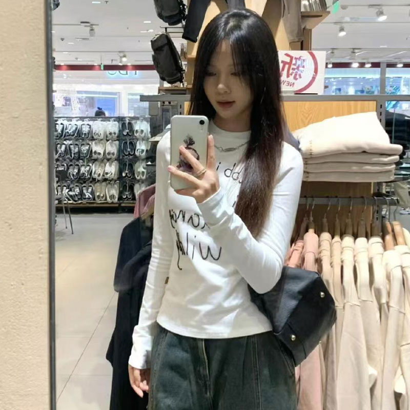 正肩长袖t恤内搭修身打底上衣衫