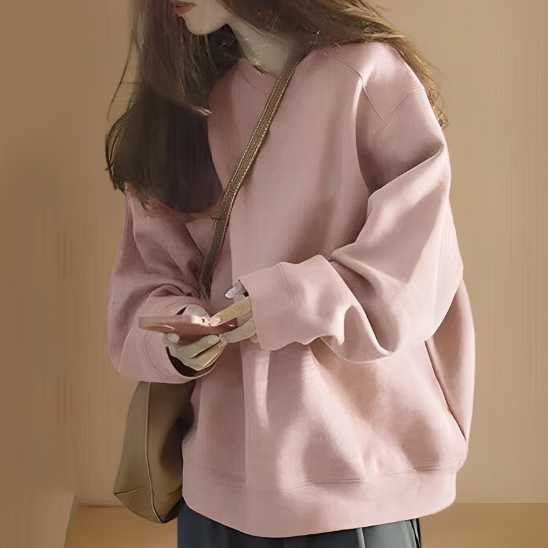 美式复古高街加绒加厚无帽卫衣女