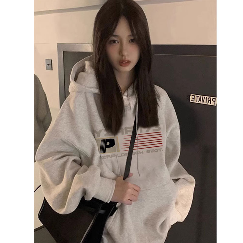 加绒加厚连帽卫衣女慵懒chic外套