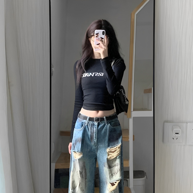 纯棉长袖t恤女短款高腰打底衫