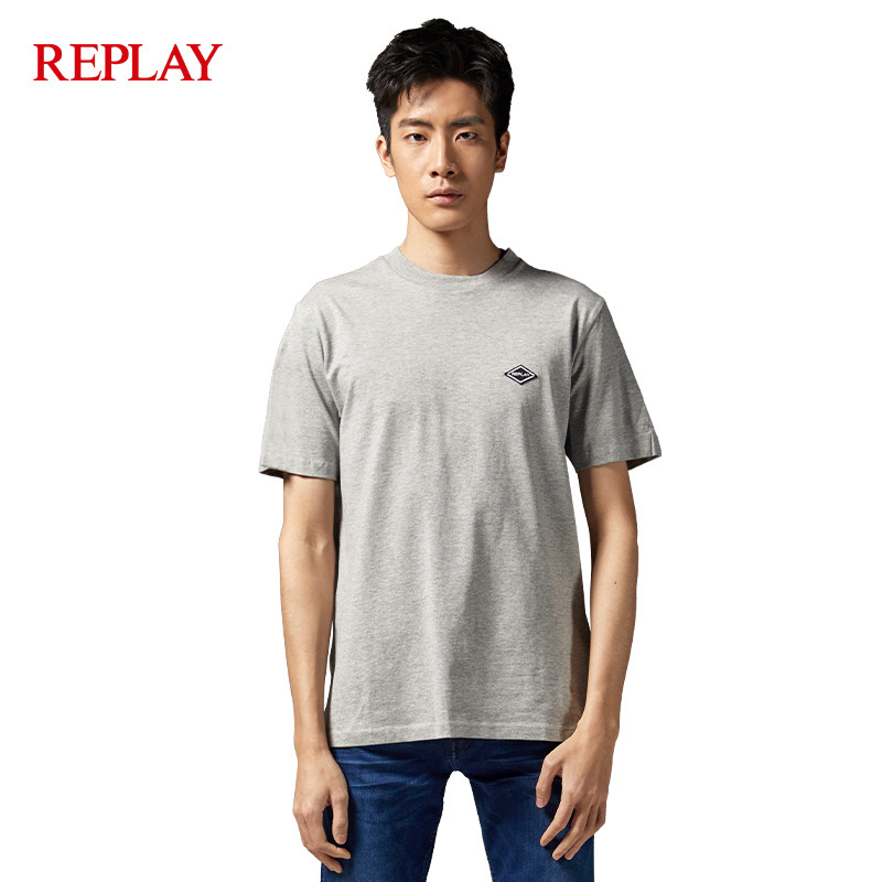 replay短袖t恤男士夏季圆领柔软棉质经典简约刺绣徽标
