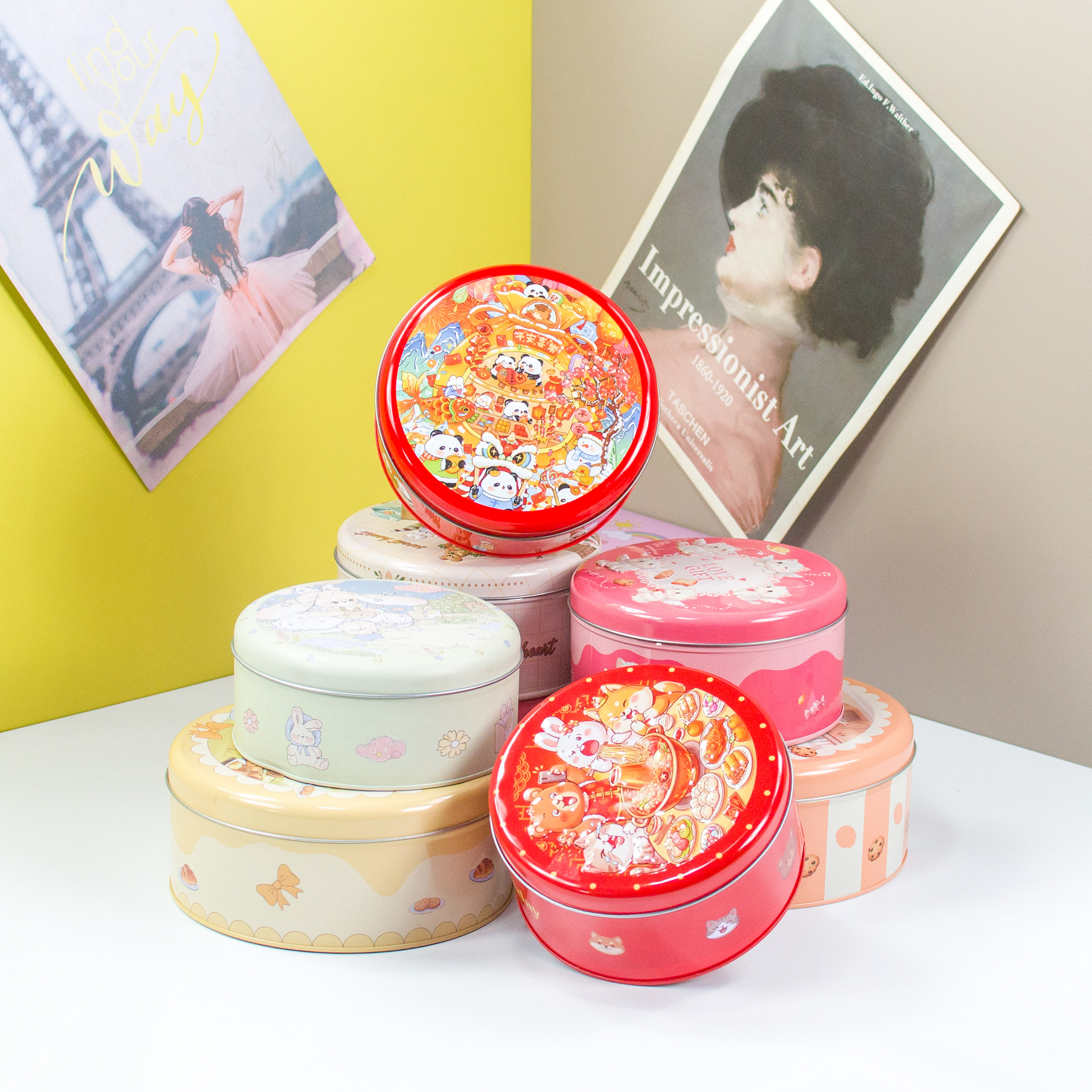 蛋糕包装盒曲奇饼干盒圆形创意小铁盒糖果铁罐小铁盒盒喜糖空盒子