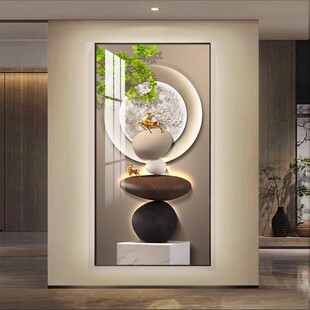 金石福鹿轻奢入户玄关装饰画简约现代走廊过道挂画极简风竖版挂画