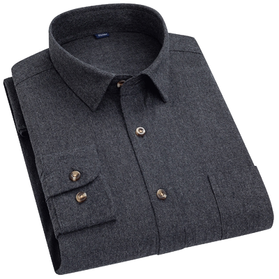 春秋季纯灰色加厚衬衫长袖男士纯棉磨毛经典格纹衬衣商务休闲寸衣