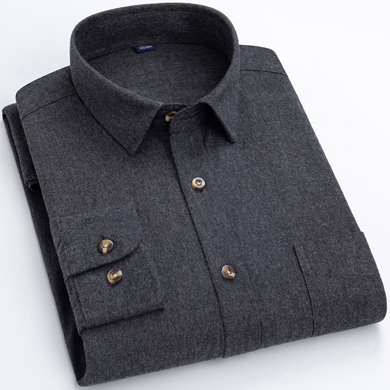 日系全棉磨毛纯色长袖衬衫男士韩B版潮流百搭春秋休闲商务外穿衬
