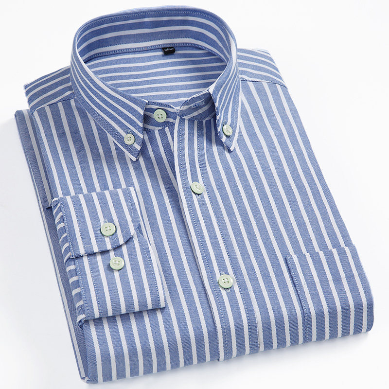 全棉蓝白竖条纹衬衫男士长袖衬衣秋季韩版商务宽松休闲日系寸