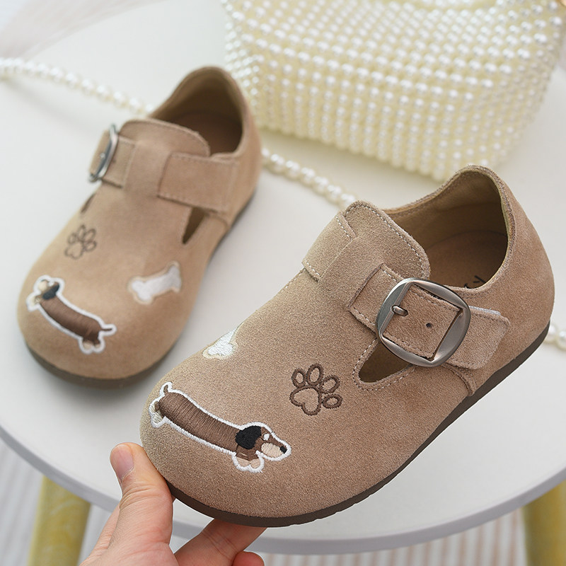 真皮儿童勃肯鞋女童卡通复古休闲鞋2025春秋款童鞋男童软底小皮鞋