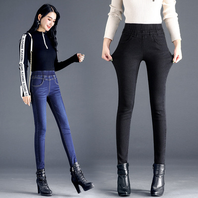2024春秋季高腰松紧腰牛仔女韩版弹力外穿紧身铅笔小脚裤女士裤子