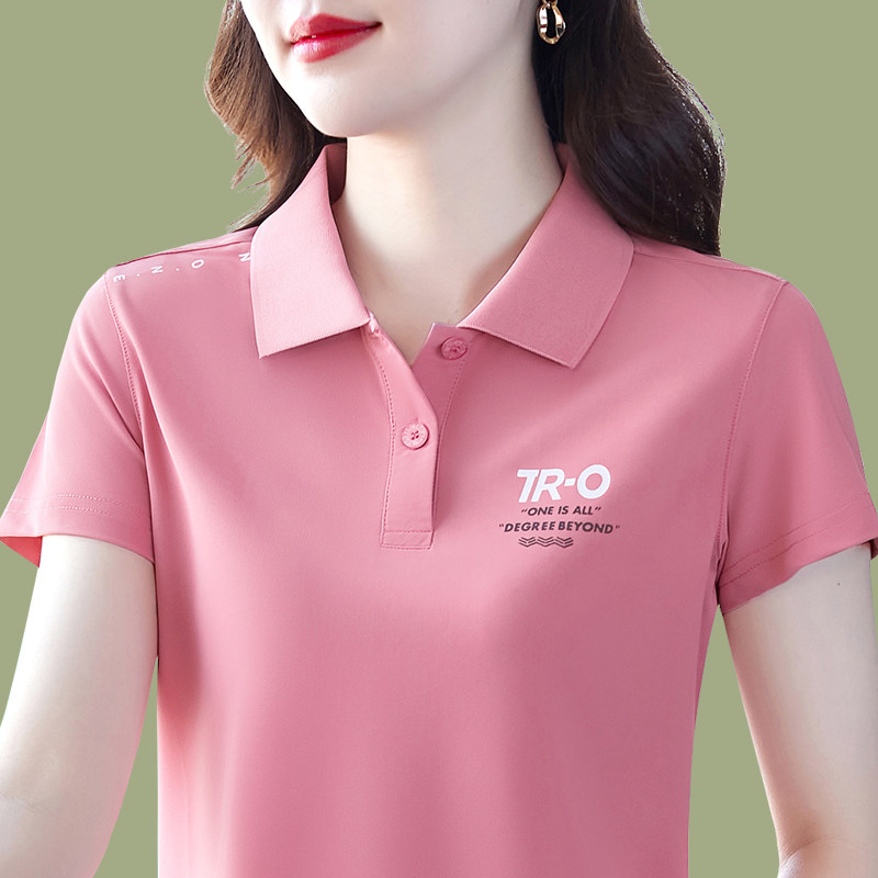 时尚中年polo衫短袖t恤女夏季宽松薄款大码年轻妈妈洋气减龄上衣