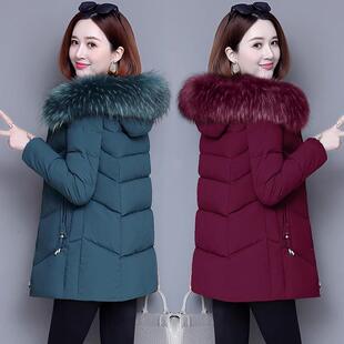 加绒加棉中长款中式棉服女士2025秋冬新款妈妈装加厚保暖连帽外套