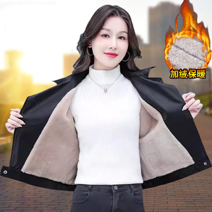 皮外套 皮夹克宽松百搭黑色女士机车皮短款 皮衣女2024秋冬新款 大码