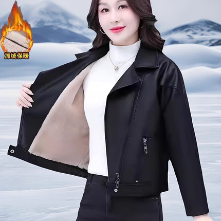 正品加绒皮衣女短款大码皮外套修身显瘦热销皮夹克小外套秋冬新款