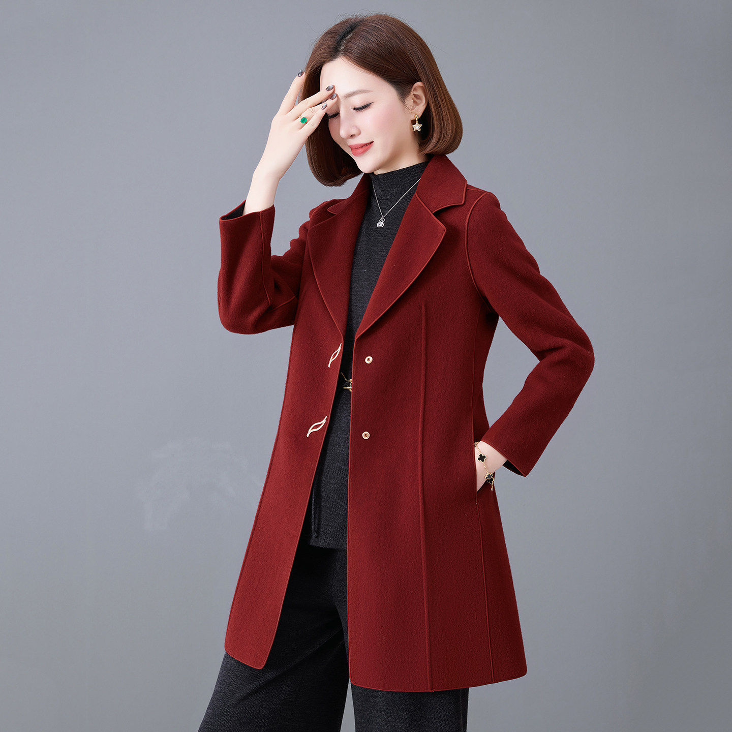 高端红色2026新款双面羊绒大衣女中长款小个子喜庆高级感毛呢外套