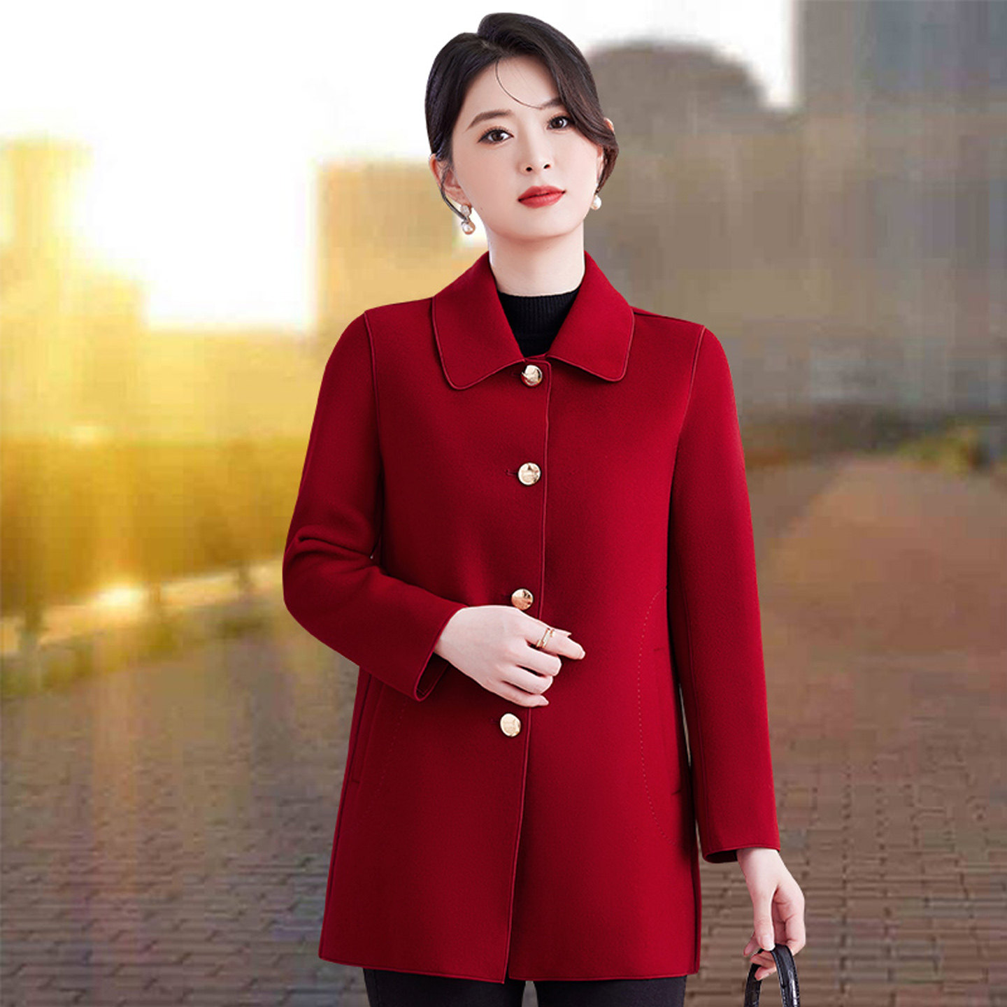 双面羊绒毛呢外套女秋冬新款2025中年妈妈高端中长款羊毛呢子大衣,女装/女士精品,毛呢外套,淘宝优惠券,粉丝福利购,淘宝优惠卷