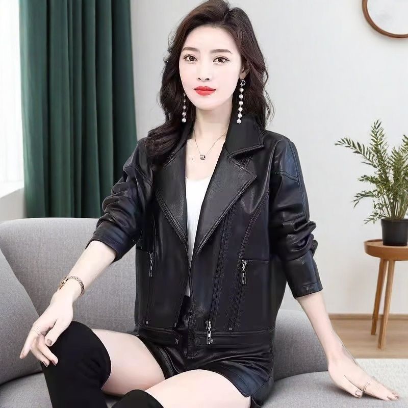 2025海宁新款秋冬春季真皮女短款外套高档加绒皮夹克百搭时尚上衣