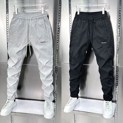 春季新款速干户外工装裤男痞帅宽松休闲哈伦束脚九分裤小脚长裤子
