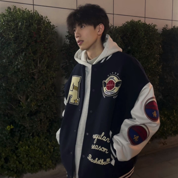 美式潮牌刺绣字母棒球服男2025秋冬加厚街头hiphop高街情侣装上衣