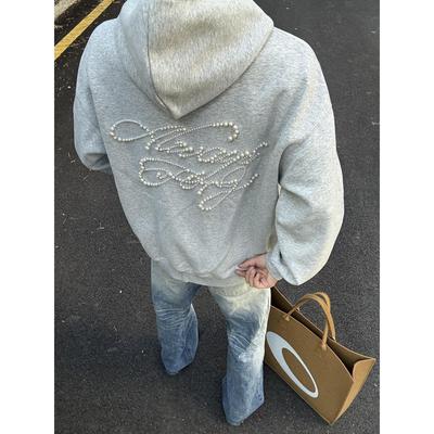 免费试穿~珍珠字母刺绣开衫外套