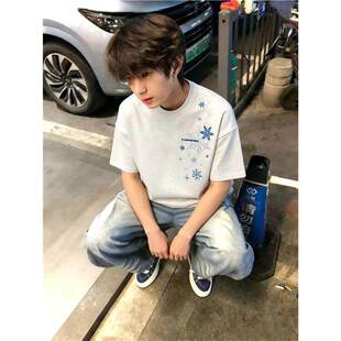 夏季 美式 重磅雪花字母刺绣短袖 t恤男装 宽松潮牌重磅上衣 2026新款