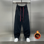 男士 秋冬款 加绒加厚休闲简约时尚 刺绣战马弯刀裤 百搭直筒运动卫裤