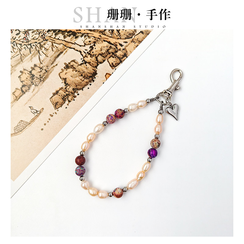 原创天然淡水珍珠手机链帝皇石手腕挂绳钥匙包包挂件高级气质礼物