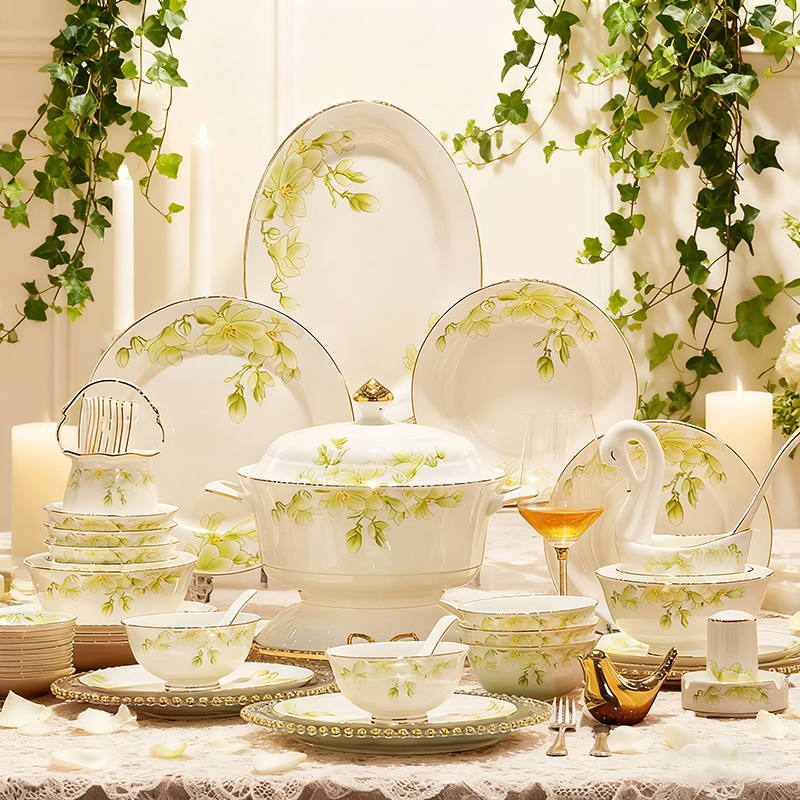 景德镇轻奢高档骨瓷碗碟套装