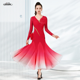 丹宝罗专业摩登舞连衣裙修身渐变国际摩登比赛裙品牌华尔兹舞长裙