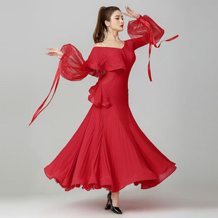 丹宝罗摩登舞连衣裙2024年新款时尚斜肩黑池比赛女华尔兹大摆舞裙