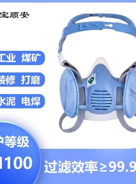 宝顺安防尘口罩kn100防工业粉尘打磨装修煤矿井下硅胶可调节面罩