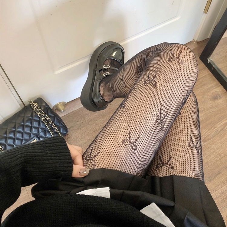 提花网袜蝴蝶结纹身黑丝袜女秋冬显瘦性感渔网袜jk打底裤