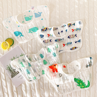 夏季 宝宝口水巾围兜新生儿防吐奶纯棉纱布围嘴婴儿360度旋转 薄款