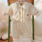 乐比拉180克棉连体棉袄婴儿连身衣秋冬加棉可爱小花无骨哈衣爬服