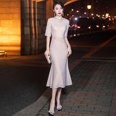 香槟色妈妈装 婚宴晚礼服女高端轻奢平时可穿喜婆婆鱼尾气质主持裙