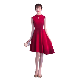 敬酒服新娘2026新款酒红色短款气质优雅订婚小礼服回门连衣裙女夏