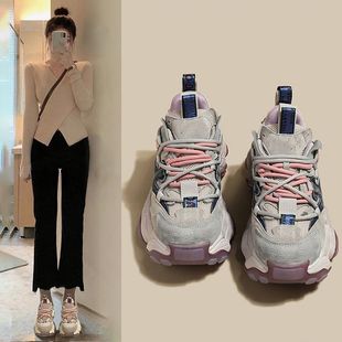 欧洲站女鞋欧货潮双鞋带老爹鞋女2025新款今年流行爆款厚底运动鞋