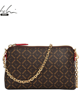 SATCHI/沙驰女包新款PVC经典印花女士手拿包潮流百搭女链条斜挎包