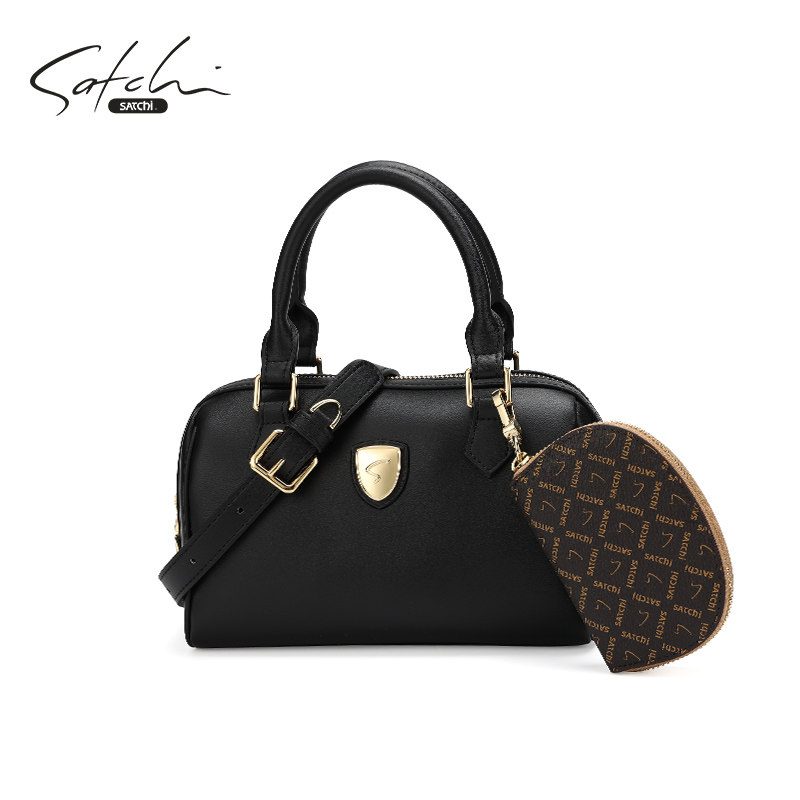 SATCHI/沙驰女包优雅气质波士顿枕头包时尚斜挎小包手提单肩包