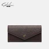 钱包女2026新款 SATCHI 沙驰植鞣皮长款 真皮手工复古多卡位皮夹