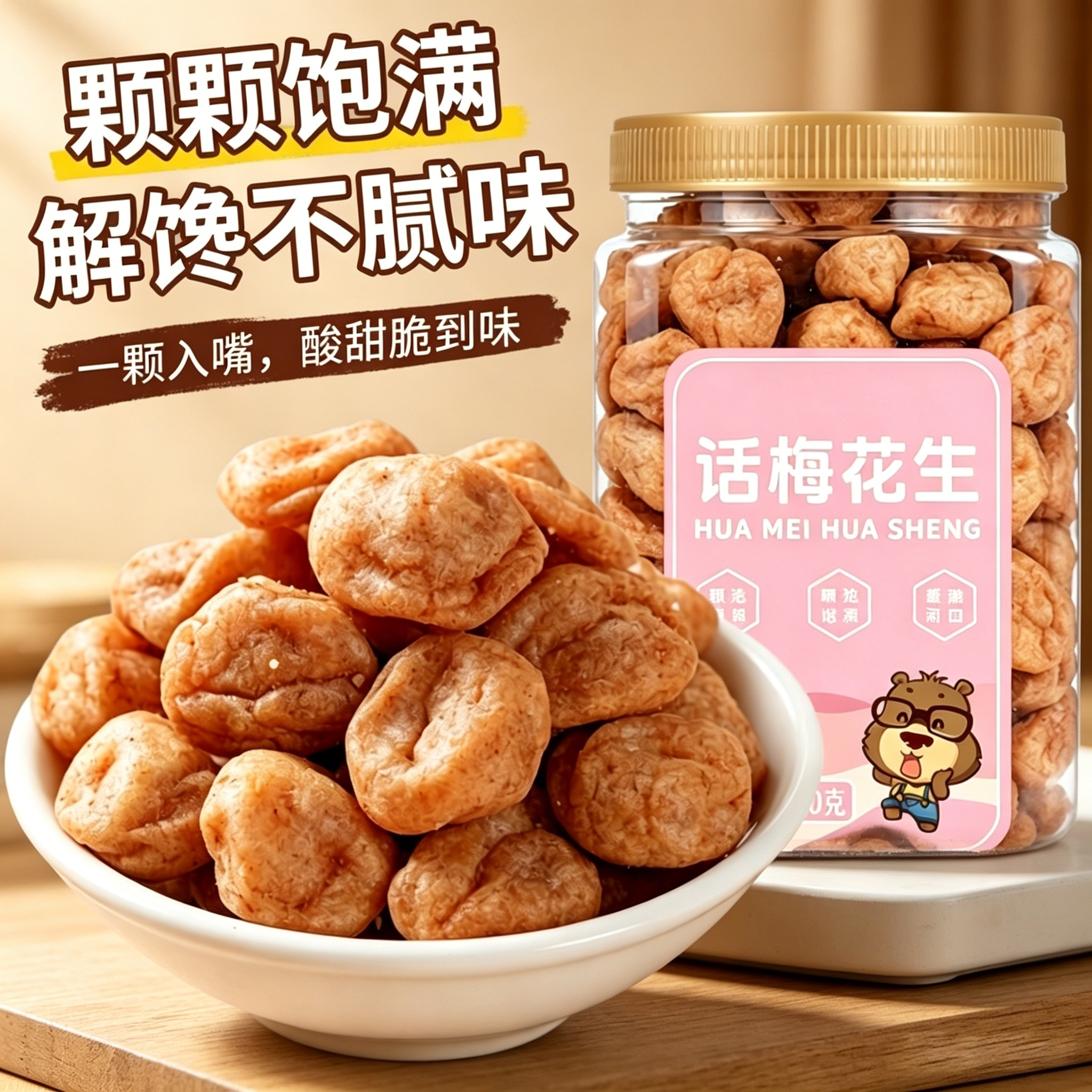 话梅花生500g罐装网红食品酸甜解馋花生米办公室休闲炒货零食