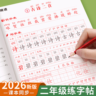 二年级上册下册练字帖人教版语文课本同步字帖生字描红本每日一练笔画笔顺练字本硬笔书法楷书字帖练习生字摹写本描红教材专用字帖