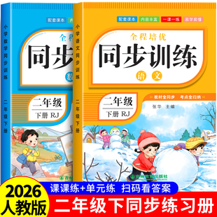 二年级上下册语文数学同步练习册全套人教版 2年级上下学期练习题与测试卷课本随堂课堂人教专项训练题 同步训练一课一练小学部编版