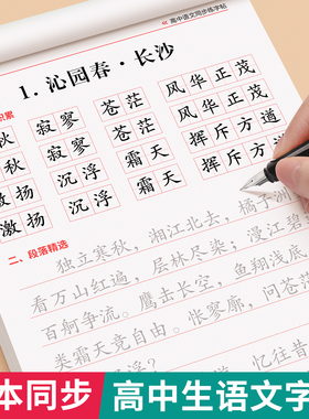 高一高中生语文同步字帖必修上册下册人教版楷书临摹字贴初升高练字帖高中生专用练字帖必背古诗文言文正楷练字帖高考必备每日一练