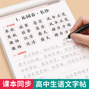 高一高中生语文同步字帖必修上册下册人教版 楷书临摹字贴初升高练字帖高中生专用练字帖必背古诗文言文正楷练字帖高考必备每日一练