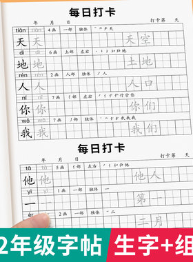 一年级二年级三同步字帖每日打卡人教版小学生专用2025新版语文练字帖硬笔书法练字本笔画笔顺描红写字每日一练组词造句识字练习本