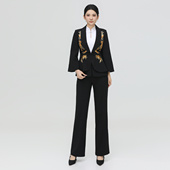 国风两件套装 西服新中式 女春秋 重工刺绣气质通勤长袖 浒城古娘新款