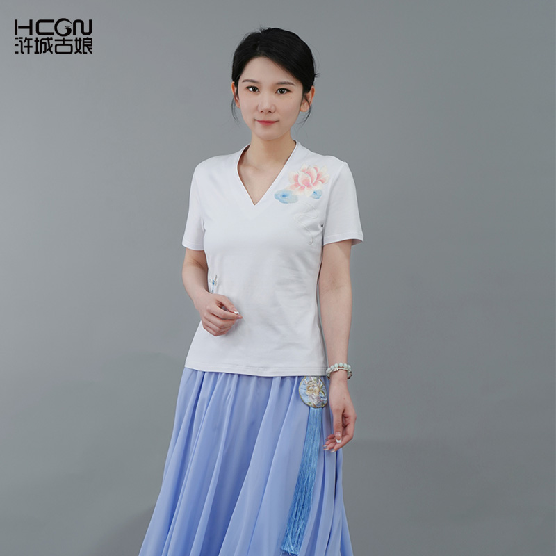 hcgn/浒城古娘中式棉质百搭T恤