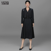 国风套装 浒城古娘新款 刺绣复古优雅通勤蕾丝连衣裙新中式 女春秋