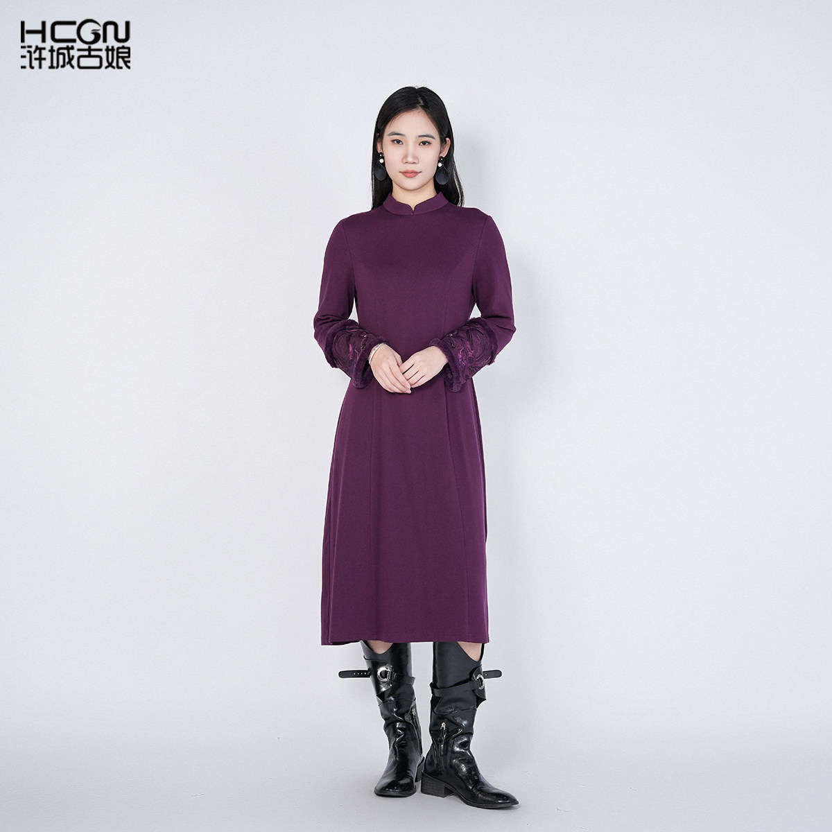 中国风棉质收腰修身优雅女连衣裙