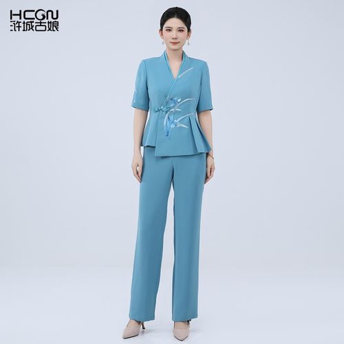 中式修身显瘦玉兰刺绣舒适套装