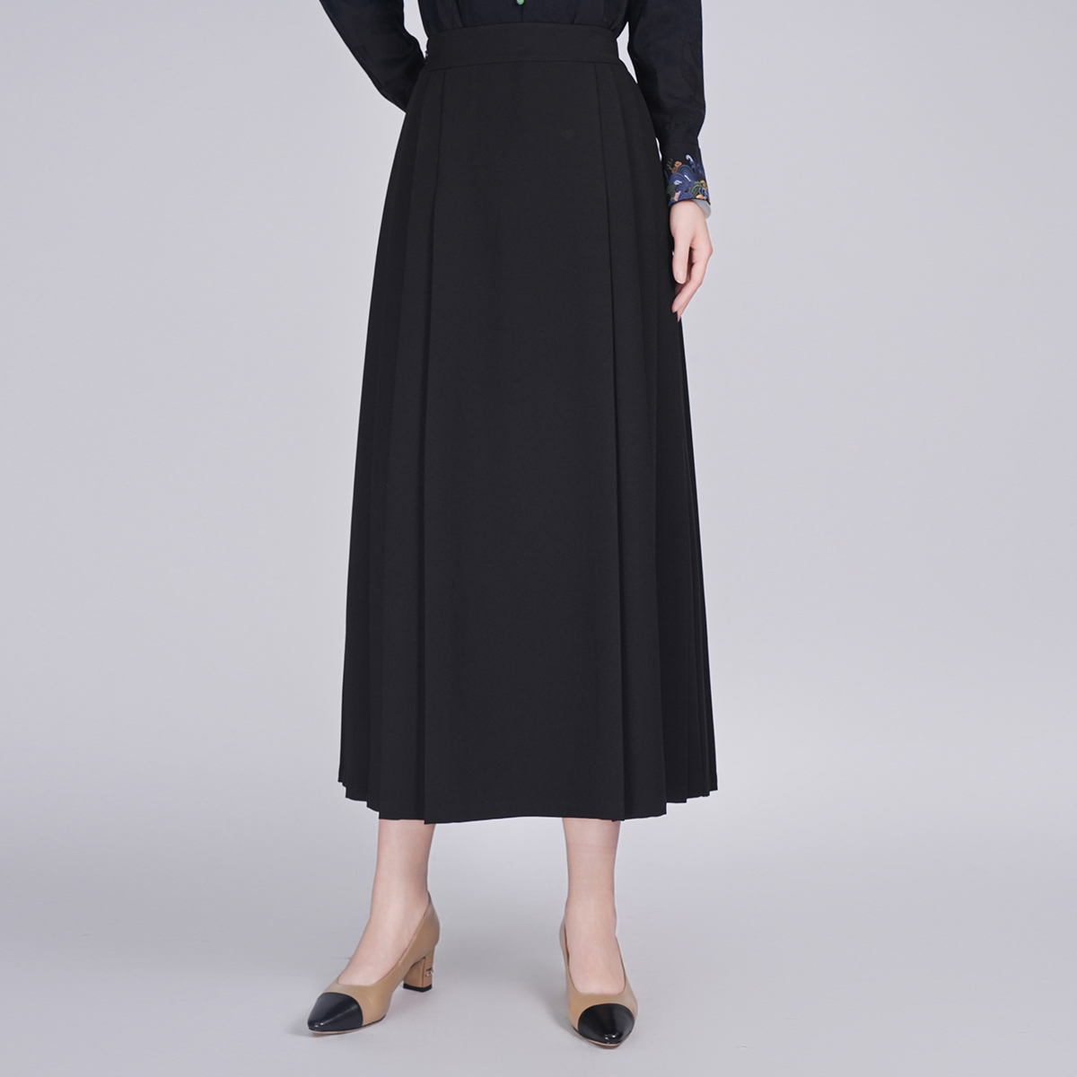 浒城古娘新款气质百搭压褶高腰A字半身裙新中式国风马面裙女春秋